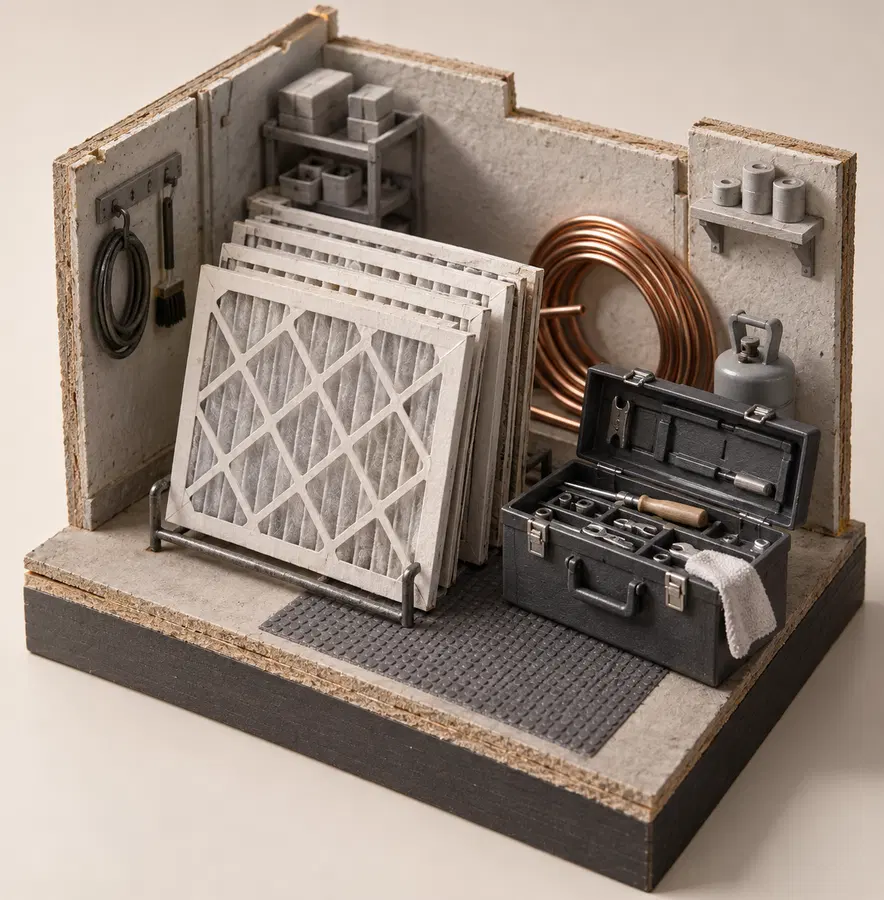 Illustration of hvac businesses equipment and workspace