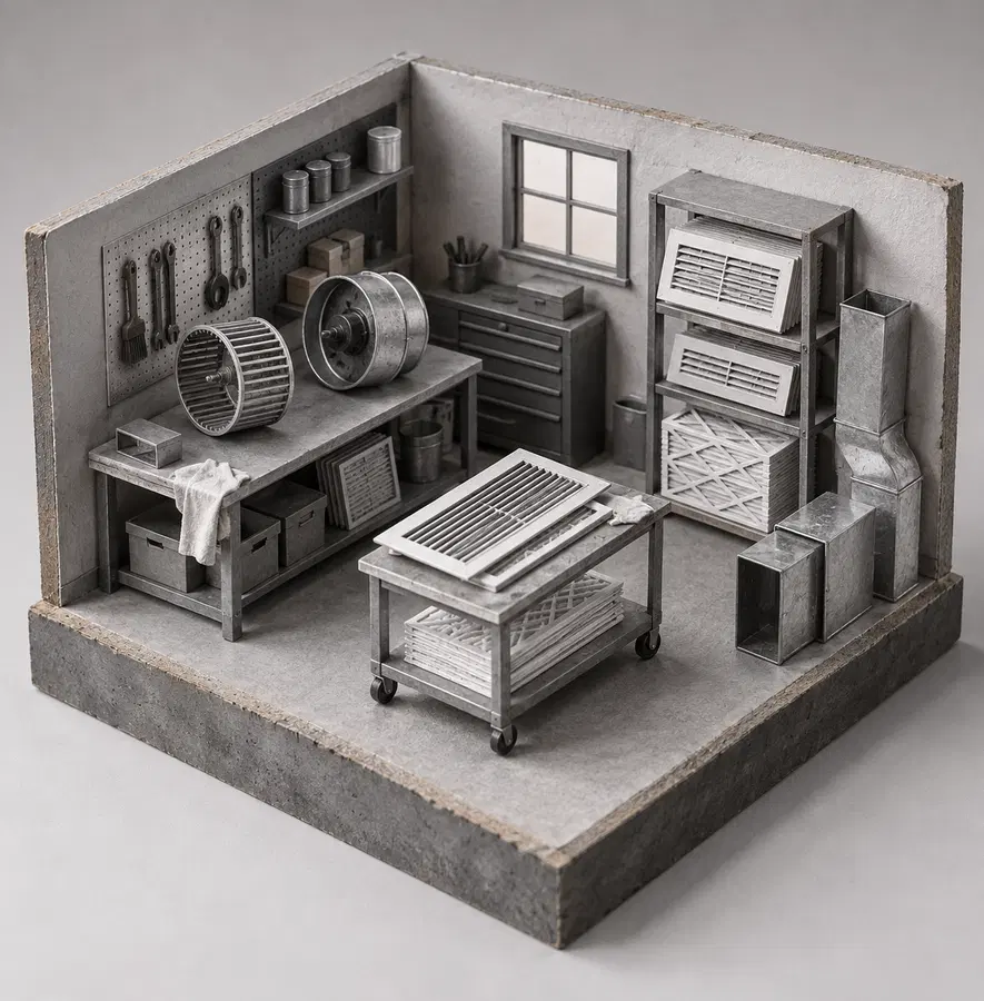 Illustration of hvac businesses equipment and workspace